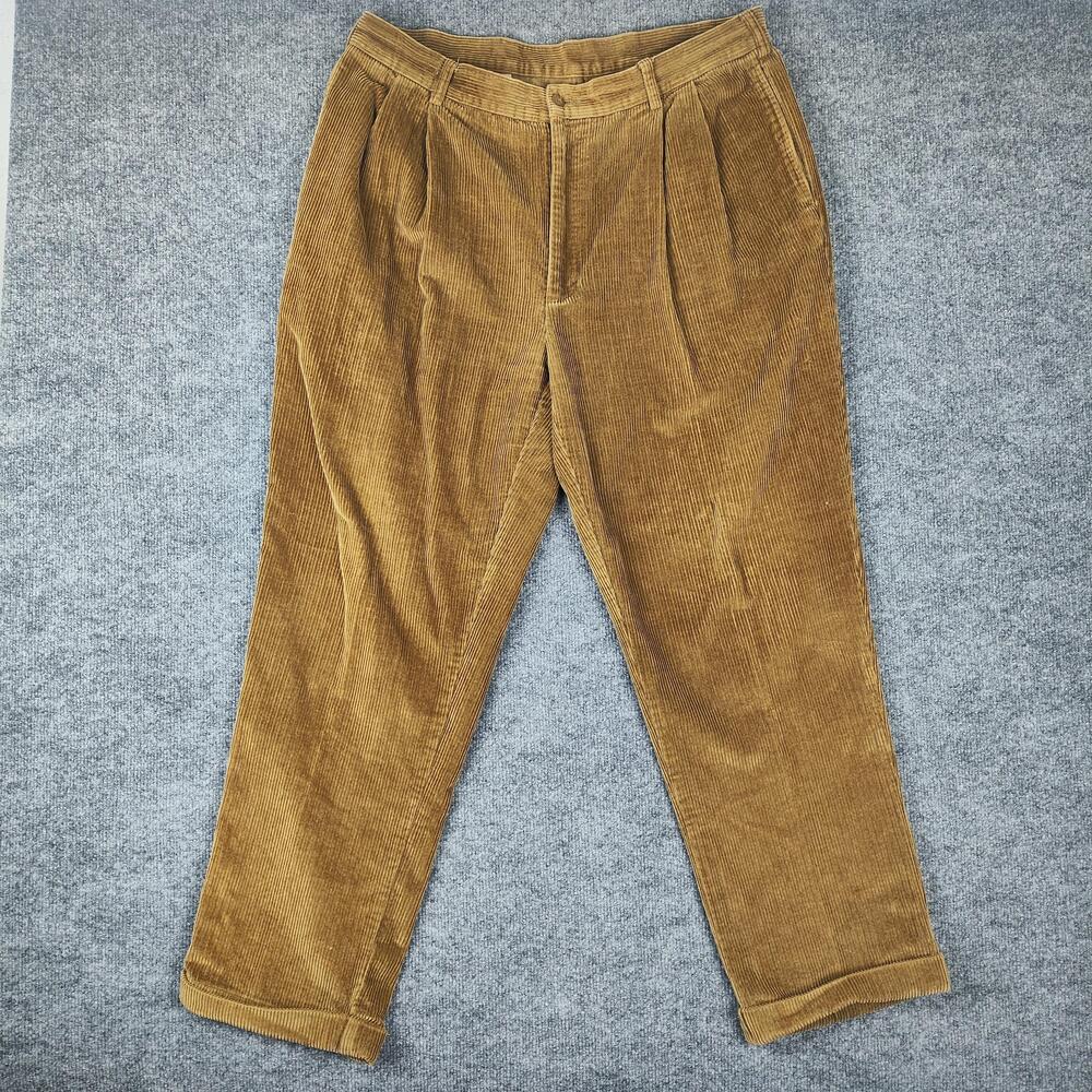 Jos. A. Bank Dress Pants Mens 38x30 Brown Corduroy Pleated Cuffed Straight Leg
